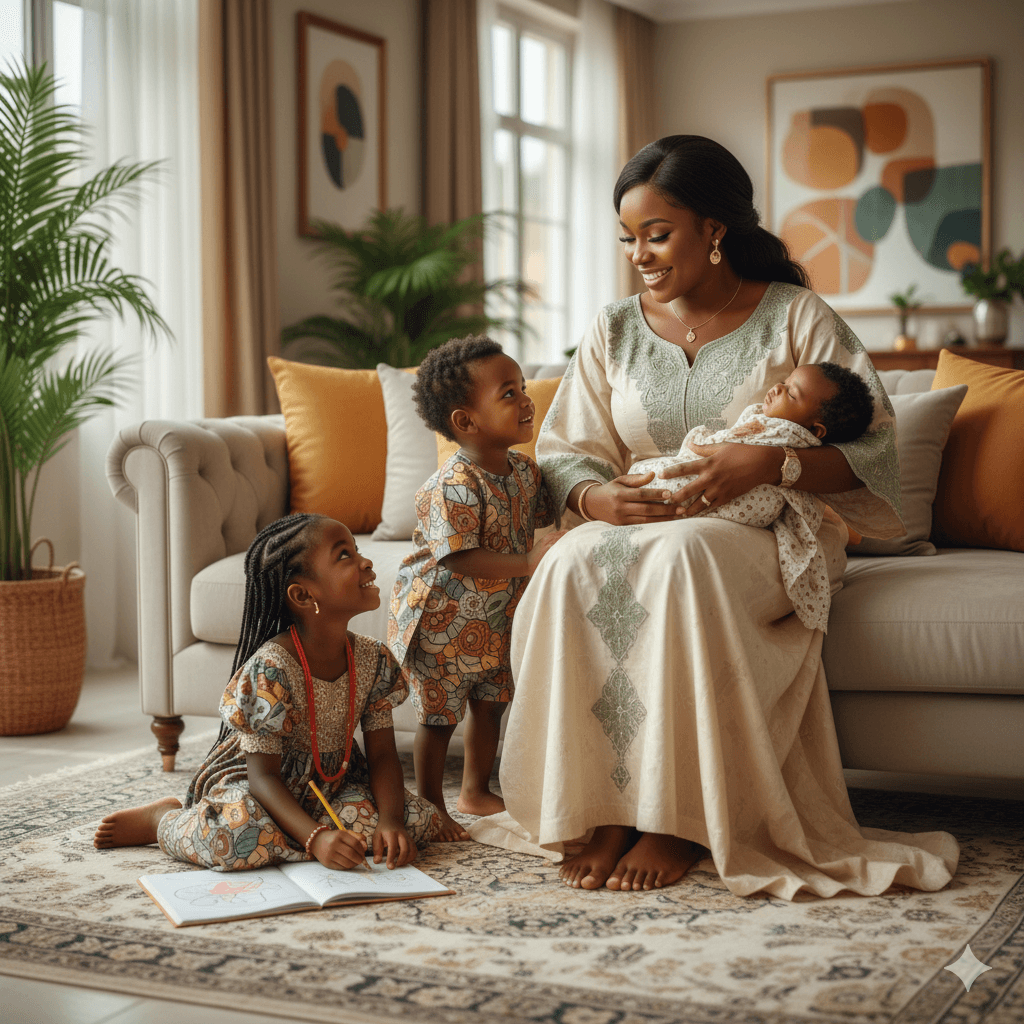 happy mother holding her children